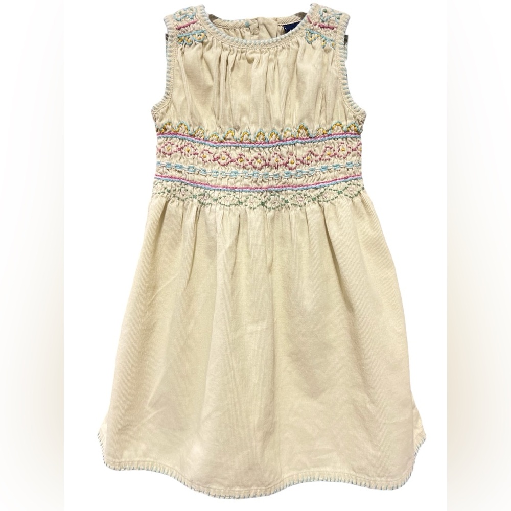 Gap Baby Beige Corduroy Dress with Colorful Embroidery | Girl 18-24mo